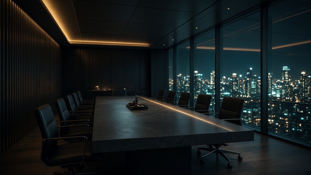 A prepared executive boardroom at night
